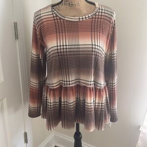 ENTRO long sleeved pink and tan long sleeved peplum top , size S